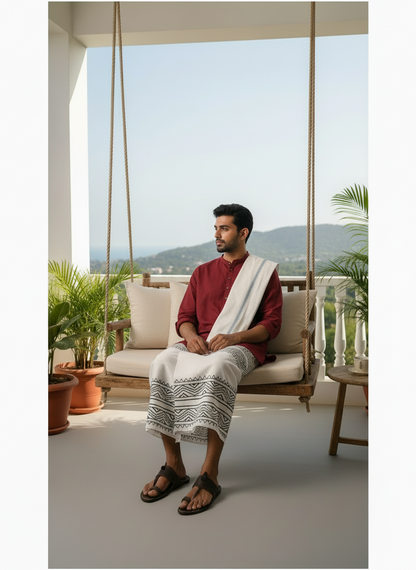 Kora Khaadi Dhoti - Lungi | Veshti | Pancha Wrap - White