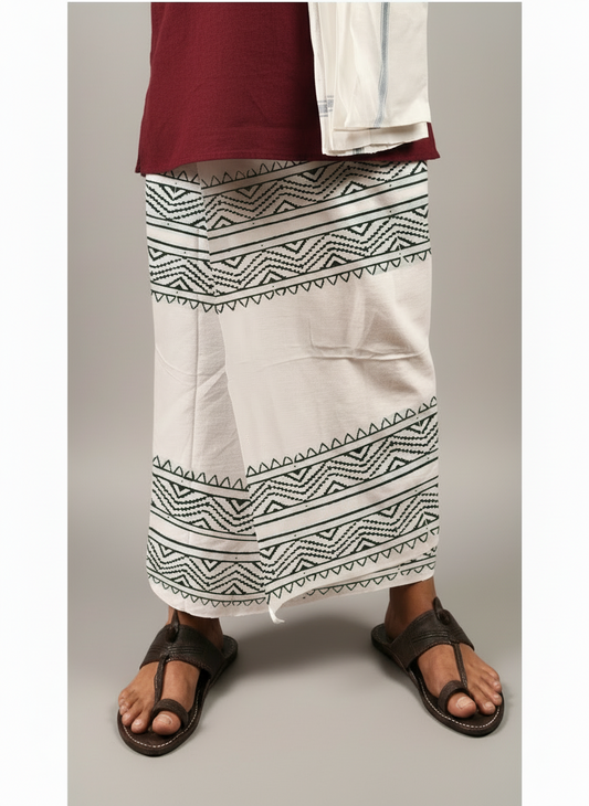 Kora Khaadi Dhoti - Lungi | Veshti | Pancha Wrap - White