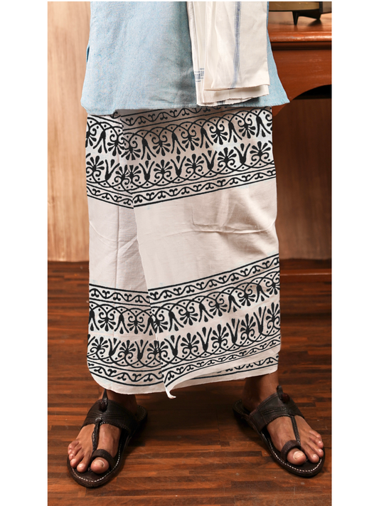 Eco-Friendly Khaadi | Block Printed Lungi for Men | 100% Handwoven Cotton | Traditional Hand Block Print | Breathable, Soft & Sustainable Wear | Ethnic Comfort Wrap