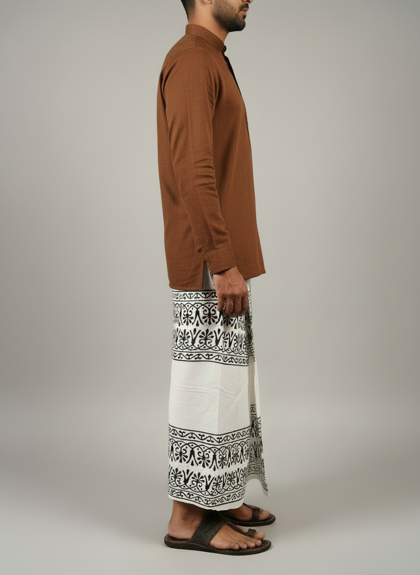 Kora Khaadi Dhoti - Lungi | Veshti | Pancha Wrap - White