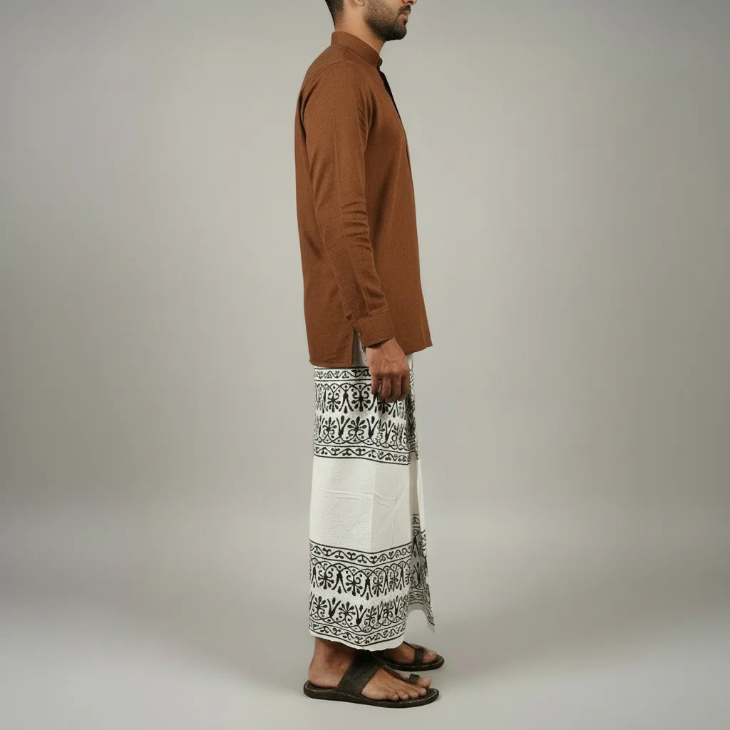 Kora Khaadi Dhoti - Lungi | Veshti | Pancha Wrap - White