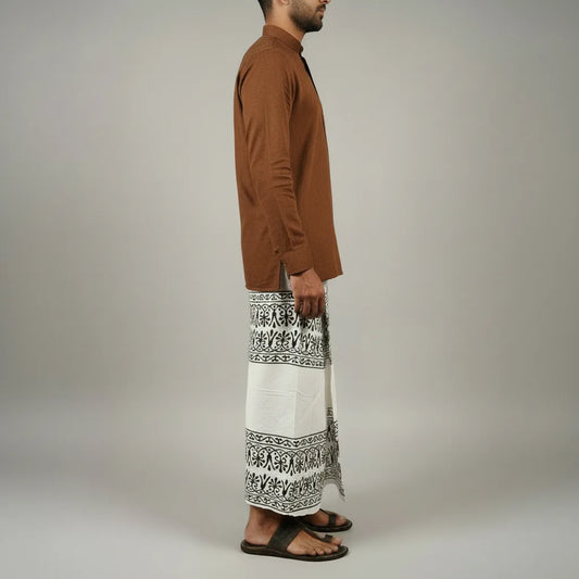 Kora Khaadi Dhoti - Lungi | Veshti | Pancha Wrap - White