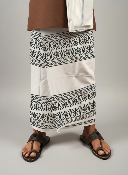 Kora Khaadi Dhoti - Lungi | Veshti | Pancha Wrap - White