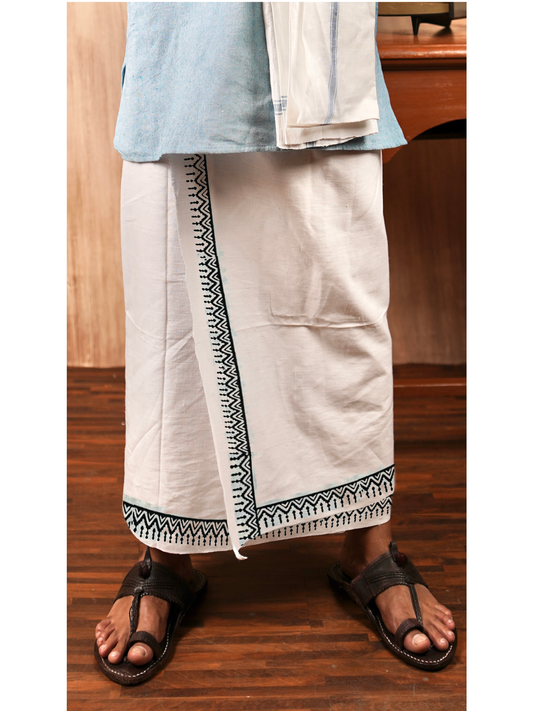 Eco-Friendly Khaadi | Block Printed Lungi for Men | 100% Handwoven Cotton | Traditional Hand Block Print | Breathable, Soft & Sustainable Wear | Ethnic Comfort Wrap