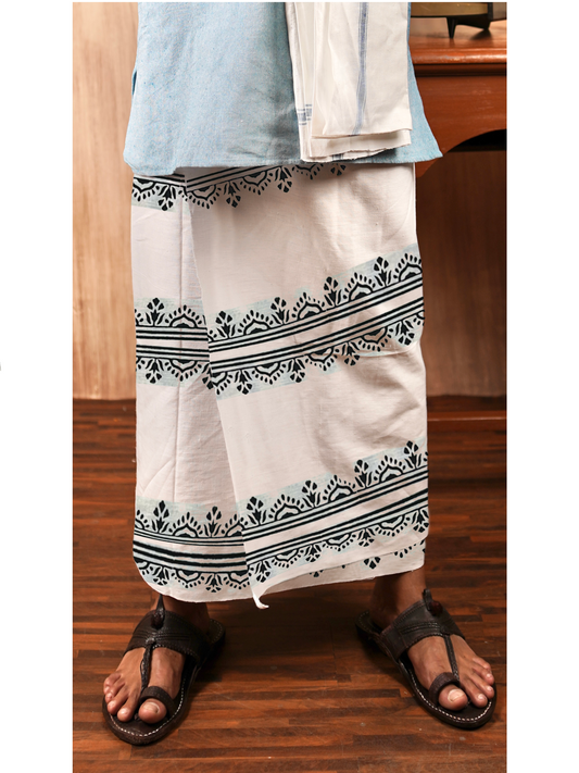 Eco-Friendly Khaadi | Block Printed Lungi for Men | 100% Handwoven Cotton | Traditional Hand Block Print | Breathable, Soft & Sustainable Wear | Ethnic Comfort Wrap