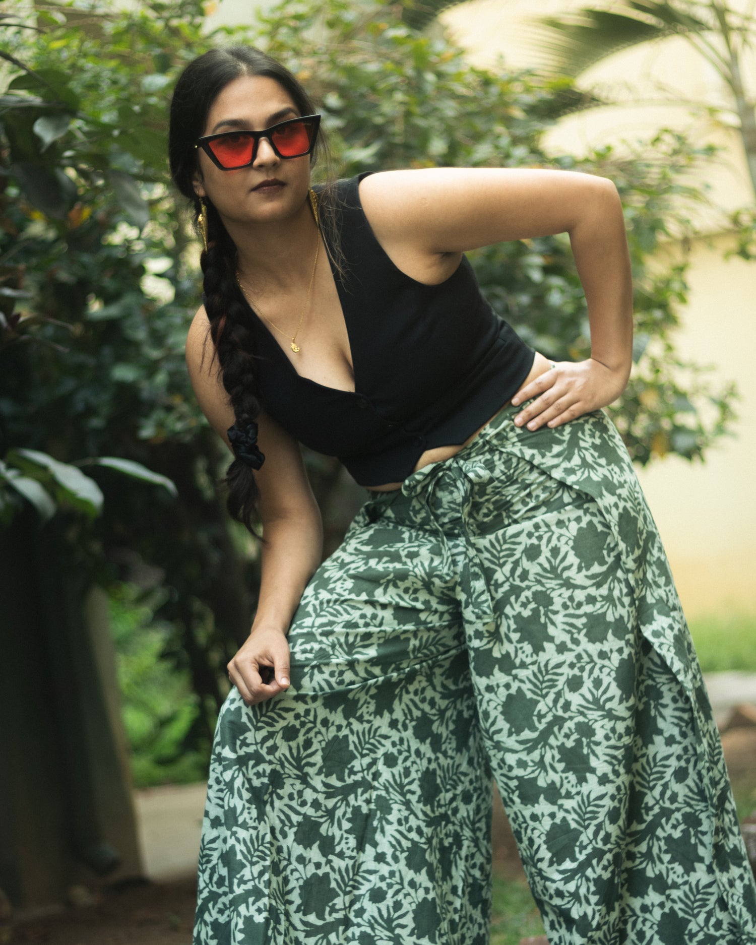 Khwabeeda Wrap around Pants - Hand block print (green)