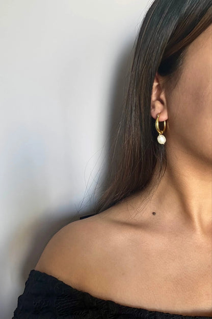 Baari - Pearl drop minimal hoop earrings