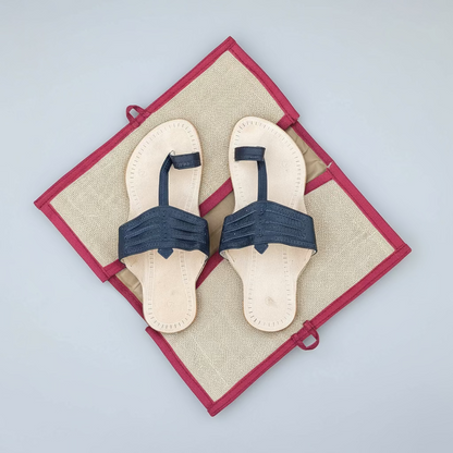 Pair of Navy Blue Kolhapuris by niira