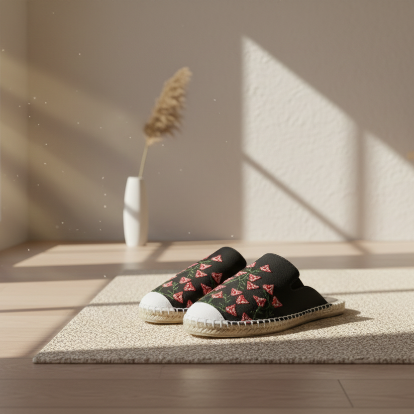 Jet Black Bougainvillea Espadrille