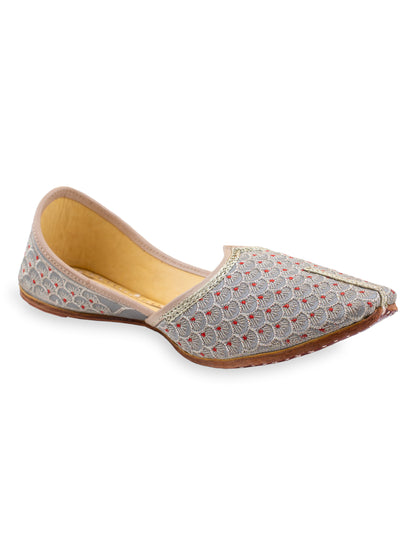 Korakari Pearly Reds Leather Punjabi Jutti for Men