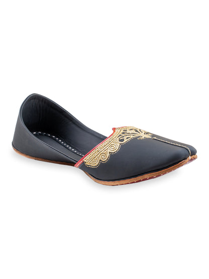 Korakari Kohinoor Black Leather Punjabi Jutti for Men
