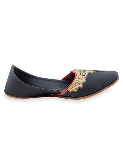 Korakari Kohinoor Black Leather Punjabi Jutti for Men