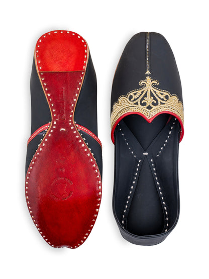 Korakari Kohinoor Black Leather Punjabi Jutti for Men