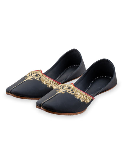 Korakari Kohinoor Black Leather Punjabi Jutti for Men