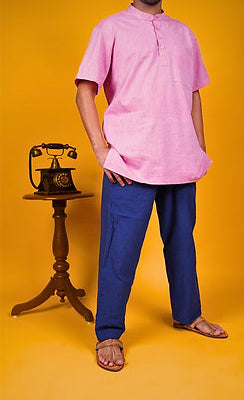 Khadi Kurta (Pink) - Short Sleeves