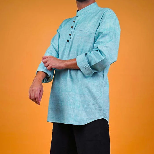 Khadi Kurta (Blue) - Long Sleeves