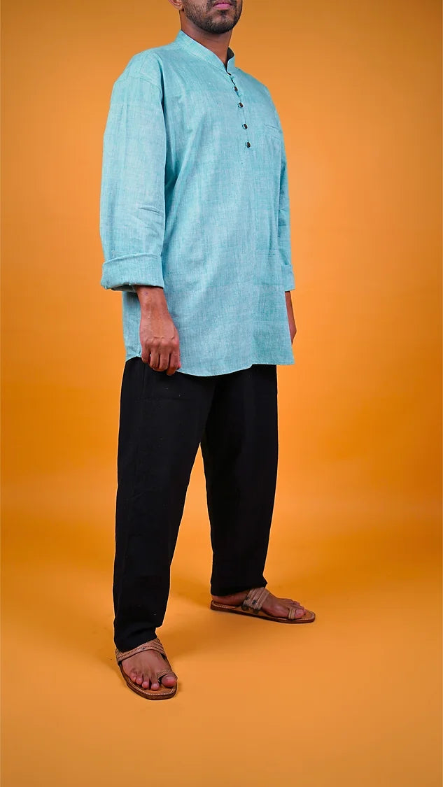 Khadi Kurta (Blue) - Long Sleeves