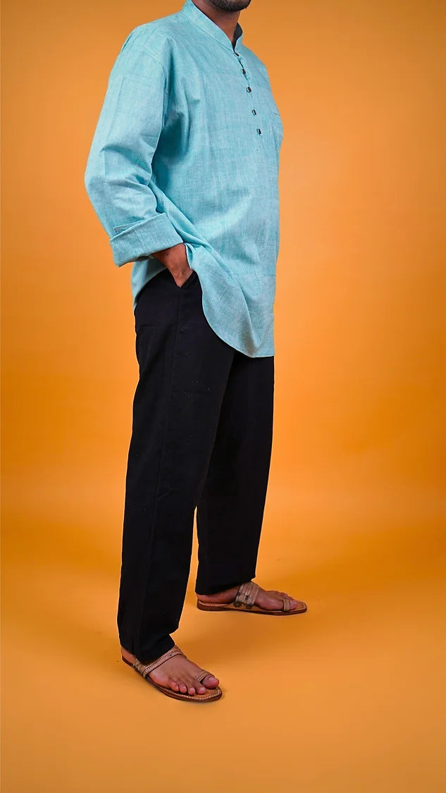 Khadi Kurta (Blue) - Long Sleeves