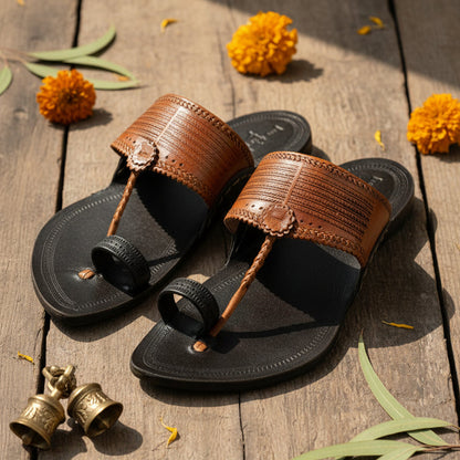 Korakari Dual Tone | Men | Leather Kolhapuri Chappal