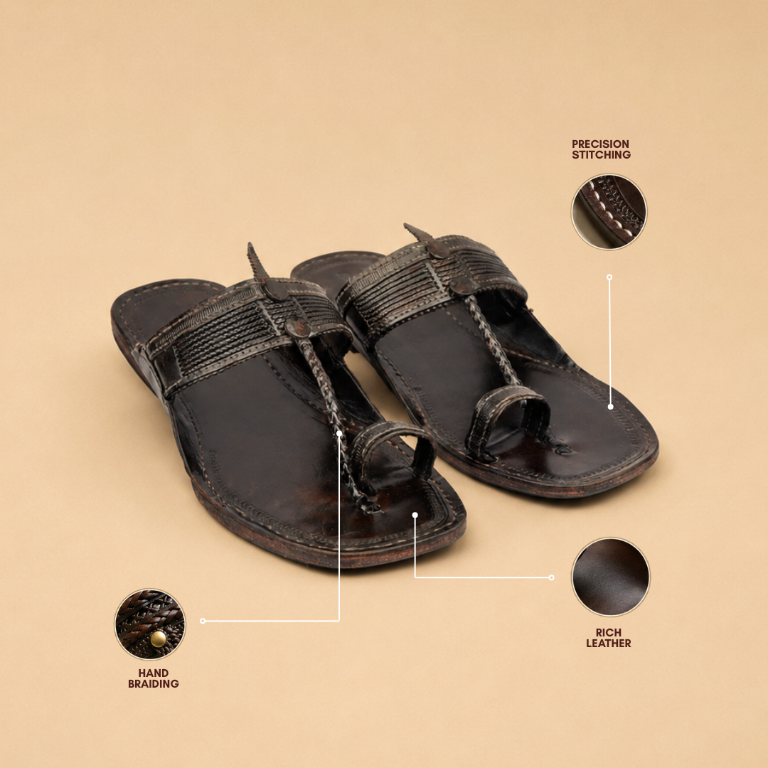 Korakari Flat Tip Elegance | Brown Kolhapuri Chappal for Men