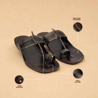 Korakari Flat Tip Elegance | Brown Kolhapuri Chappal for Men