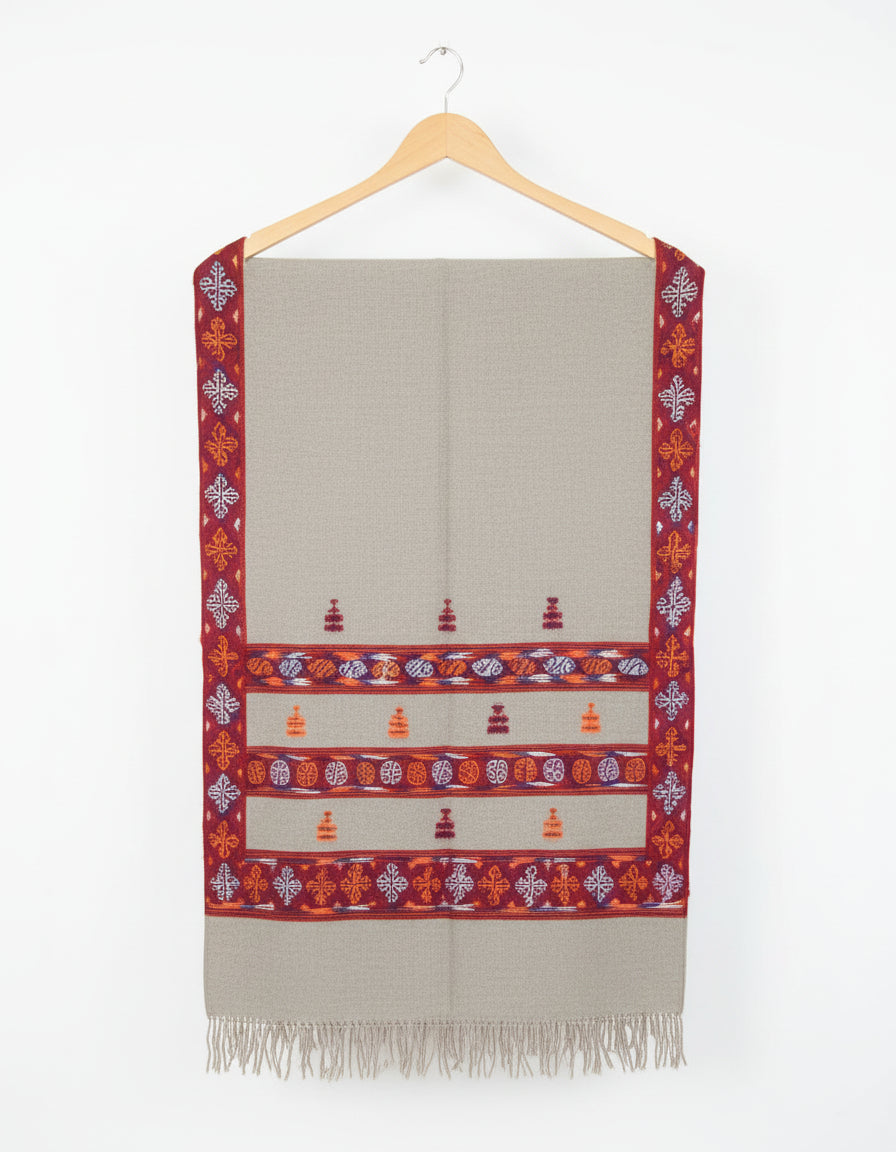 Artisanal Crafted Kinnauri Woolen Shawl for Women – Light Grey | Women