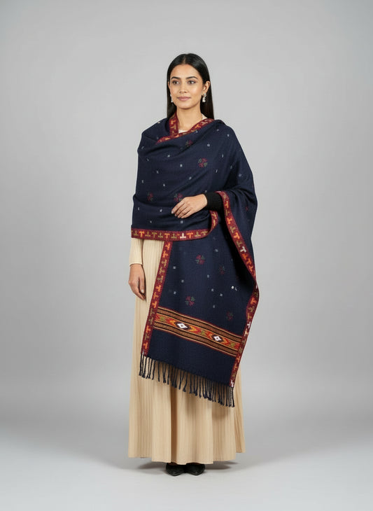 Exquisite Hand Loomed Blue Wool Women’s Shawl – Kullu | Women
