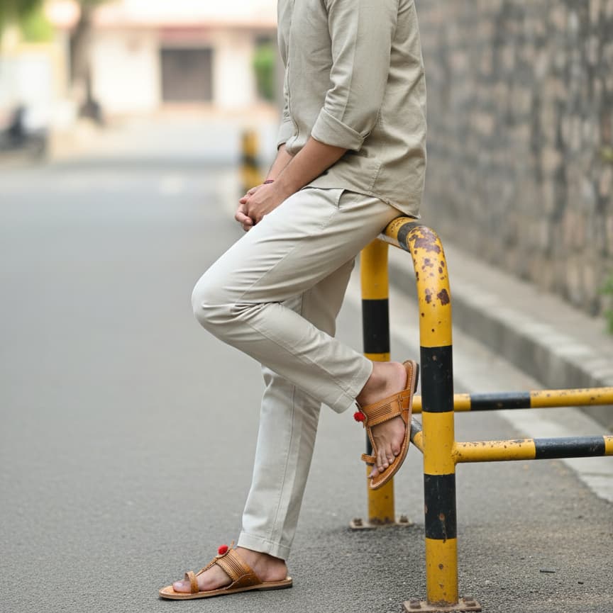 Korakari Jari Braids Kolhapuri Chappal for Men