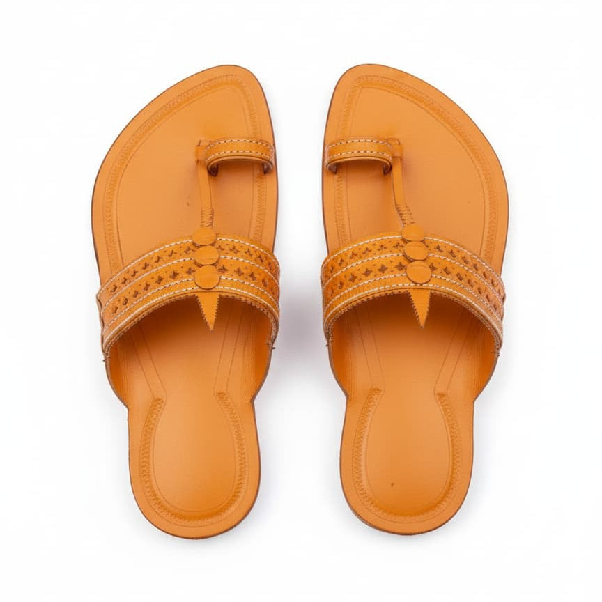 Korakari Yellow Kolhapuri Chappal  for Men