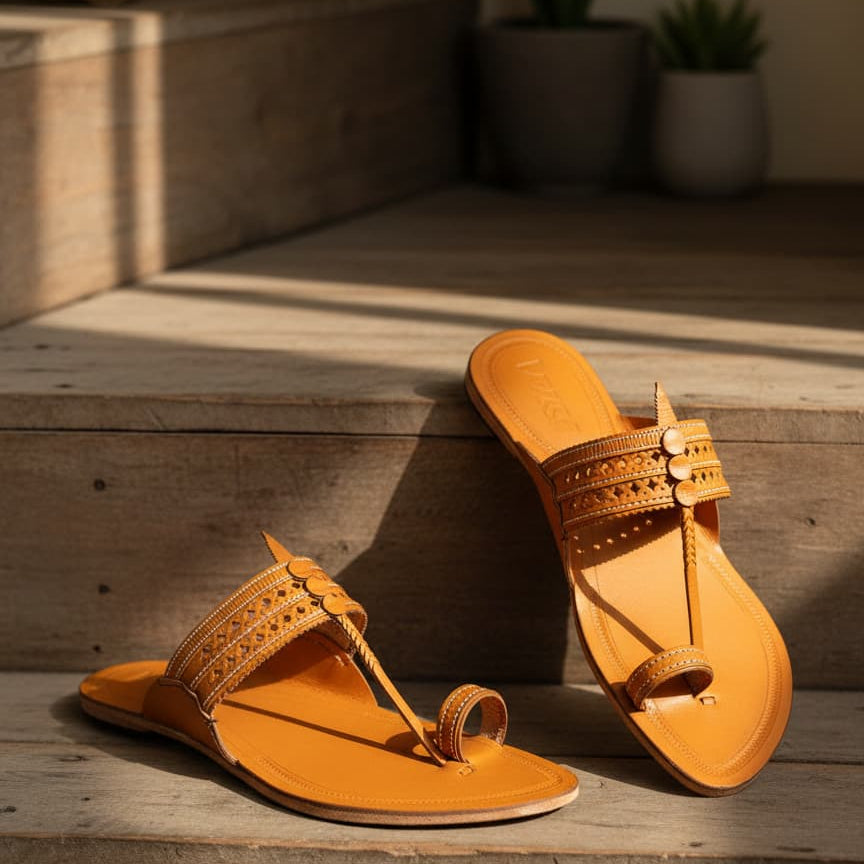 Korakari Yellow Kolhapuri Chappal  for Men