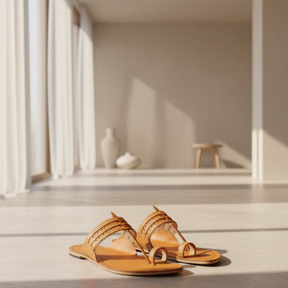 Korakari Yellow Kolhapuri Chappal  for Men