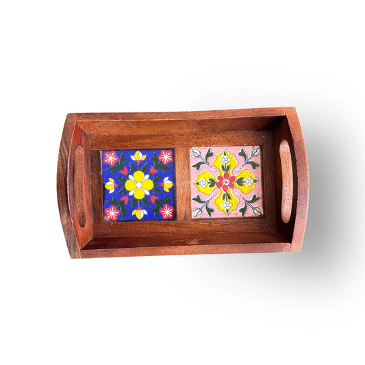 Blue Pottery Tray with 2 Tiles