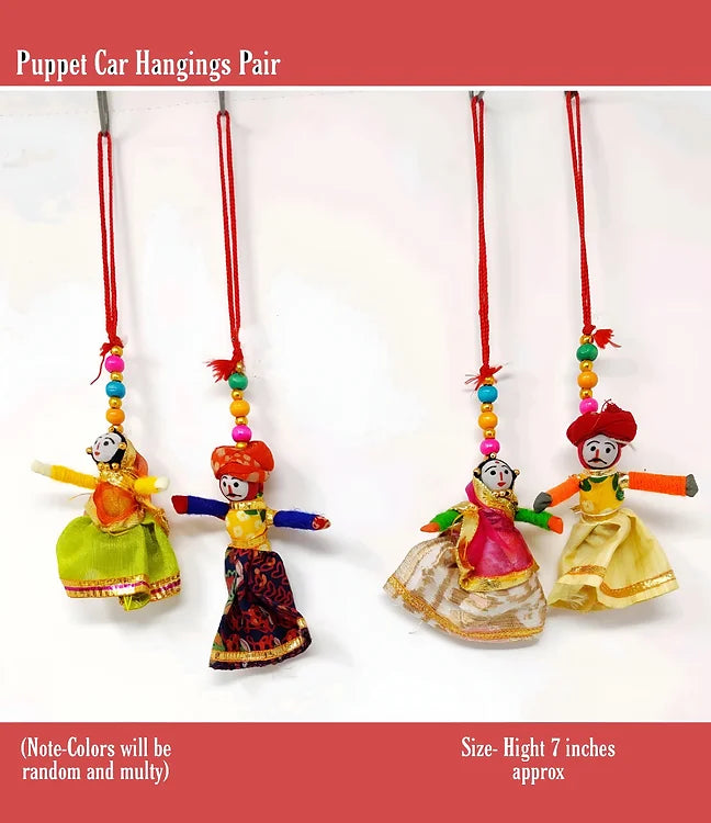 Rajasthani Puppet Car Hanging Pair 1 pc– Handcrafted Traditional Indian Folk Art