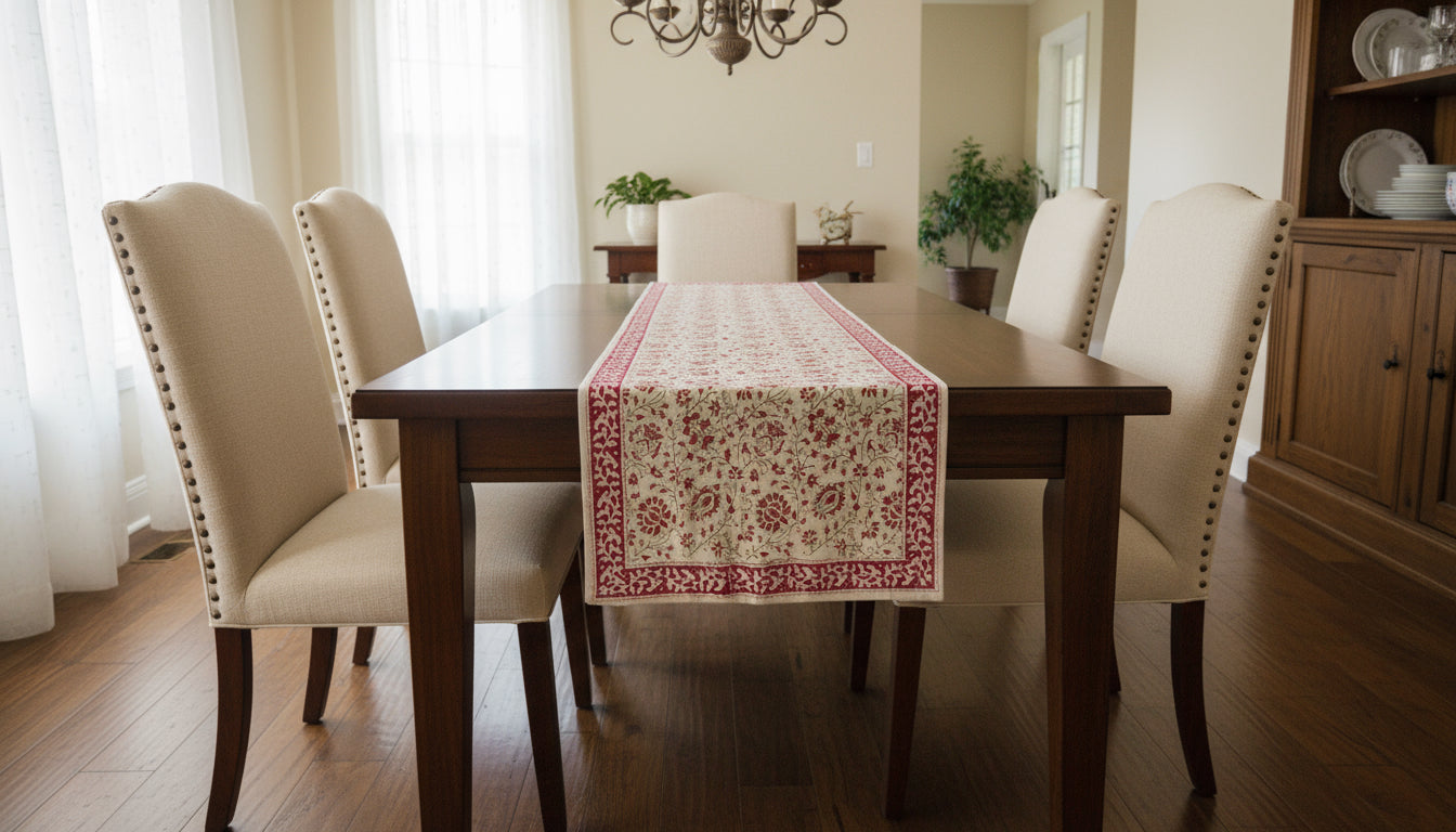 Hand Block-Printed Table Runner & Mat Set