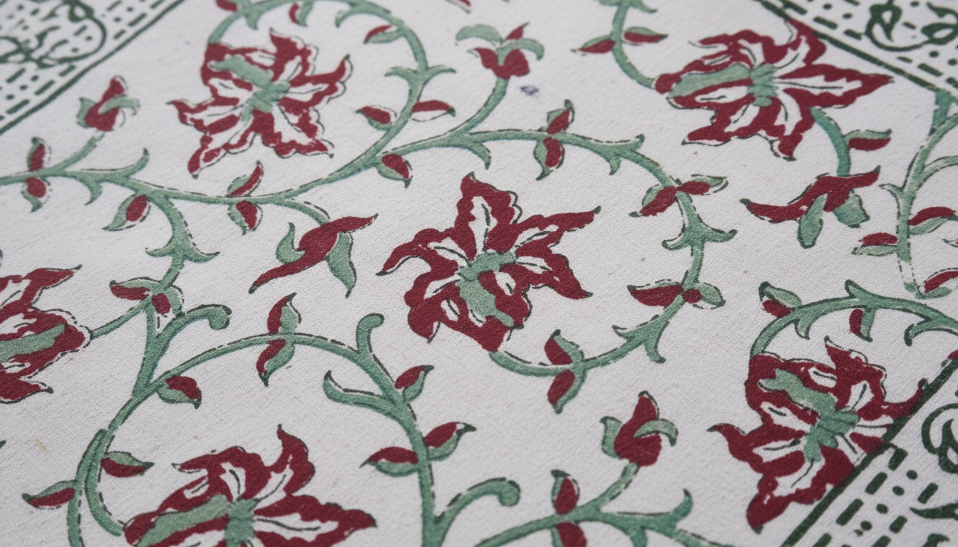 Hand Block-Printed Table Runner & Mat Set with Climbers