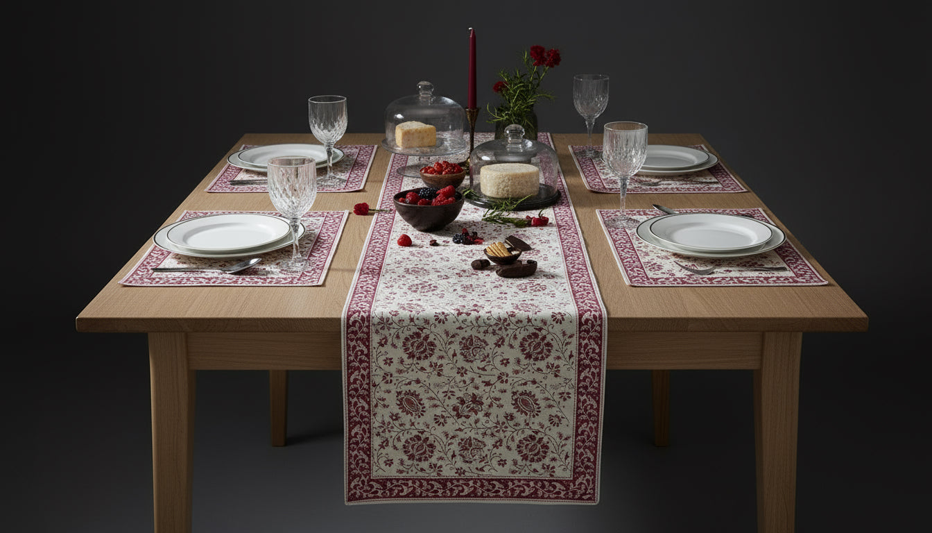 Hand Block-Printed Table Runner & Mat Set