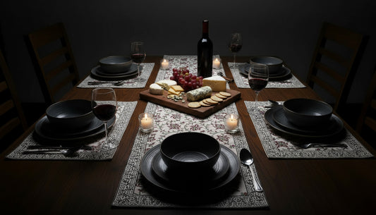 Hand Block-Printed Table Runner & Mat Set with Climbers
