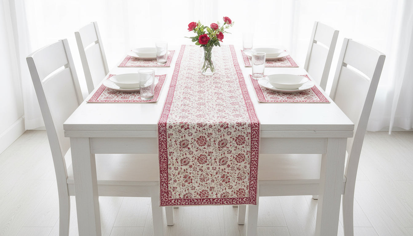 Hand Block-Printed Table Runner & Mat Set