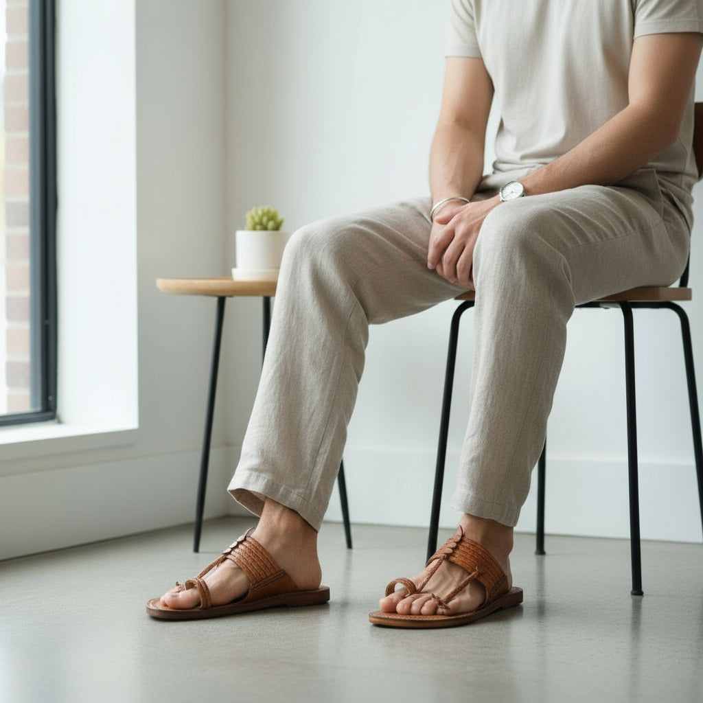 The Double String | Men | Leather Kolhapuri Chappal