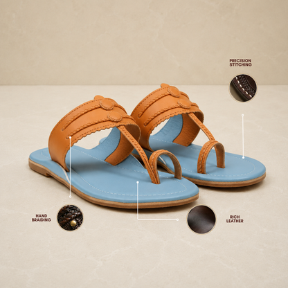 Women Kolhapuri | Vastra Super Soft Kols by NIIRA| Stylish & Comfortable | Handmade by Local Artisans - Light Blue and Peach