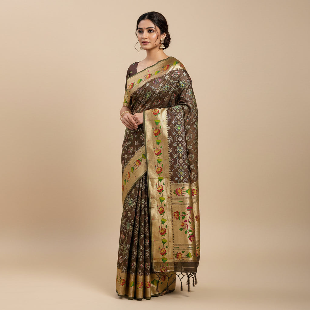 Decorative fabric with intricate patterns on a flat surface