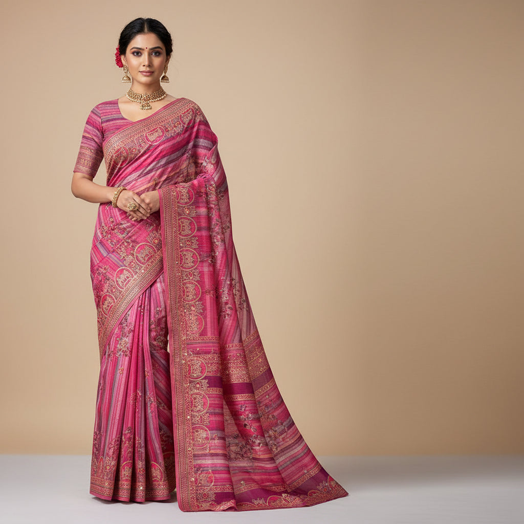 Floral Glow Kota Doria Saree - Lightweight Handwoven Floral Print Traditional Saree | NIIRA