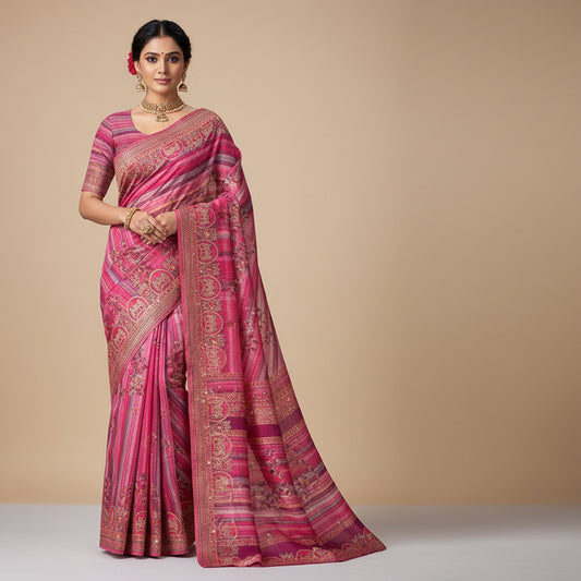 Floral Glow Kota Doria Saree - Lightweight Handwoven Floral Print Traditional Saree | NIIRA