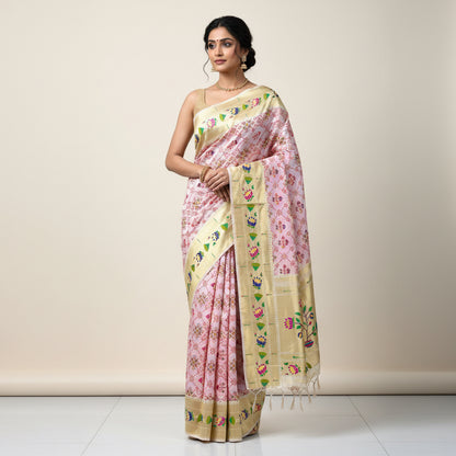 Saree patterned fabric pieces on a flat surface