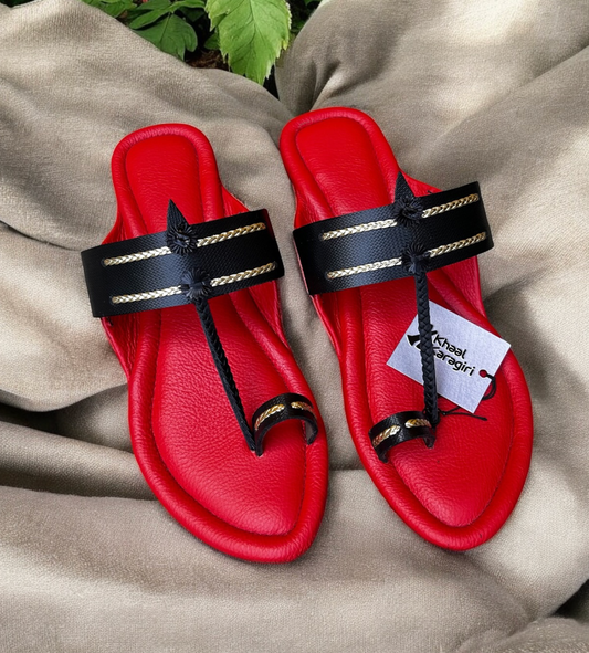 Khaal Kolhapuri Chappal for Men - Red