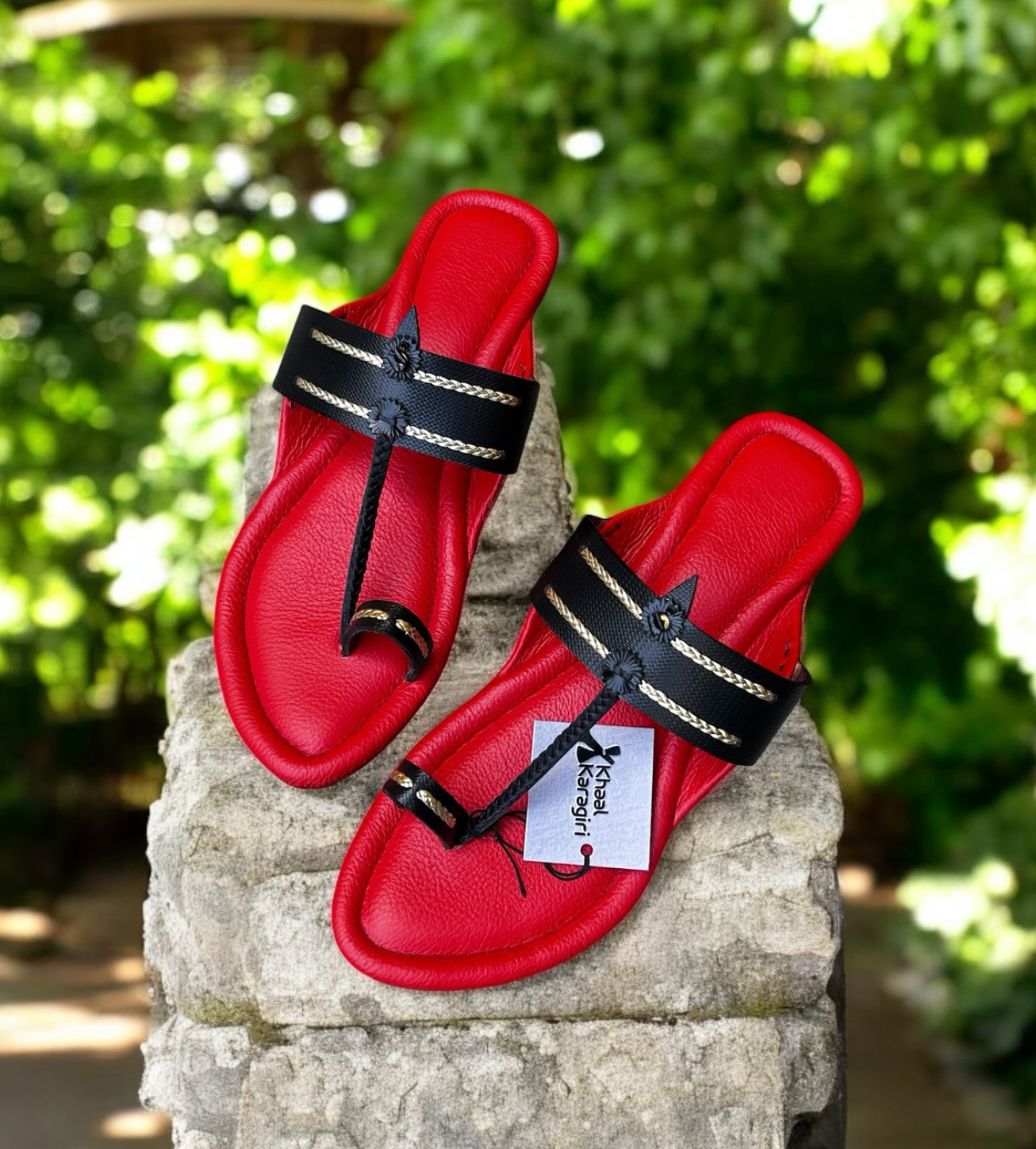 Khaal Kolhapuri Chappal for Men - Red