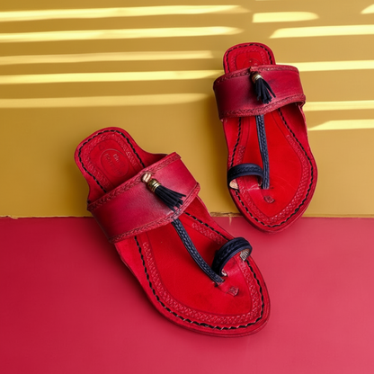 Karagiri Kolhapuri Chappal for Men - Red And Blue