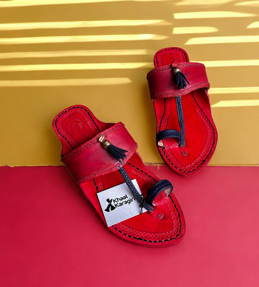Khaal Kolhapuri Chappal for Men - Red And Blue