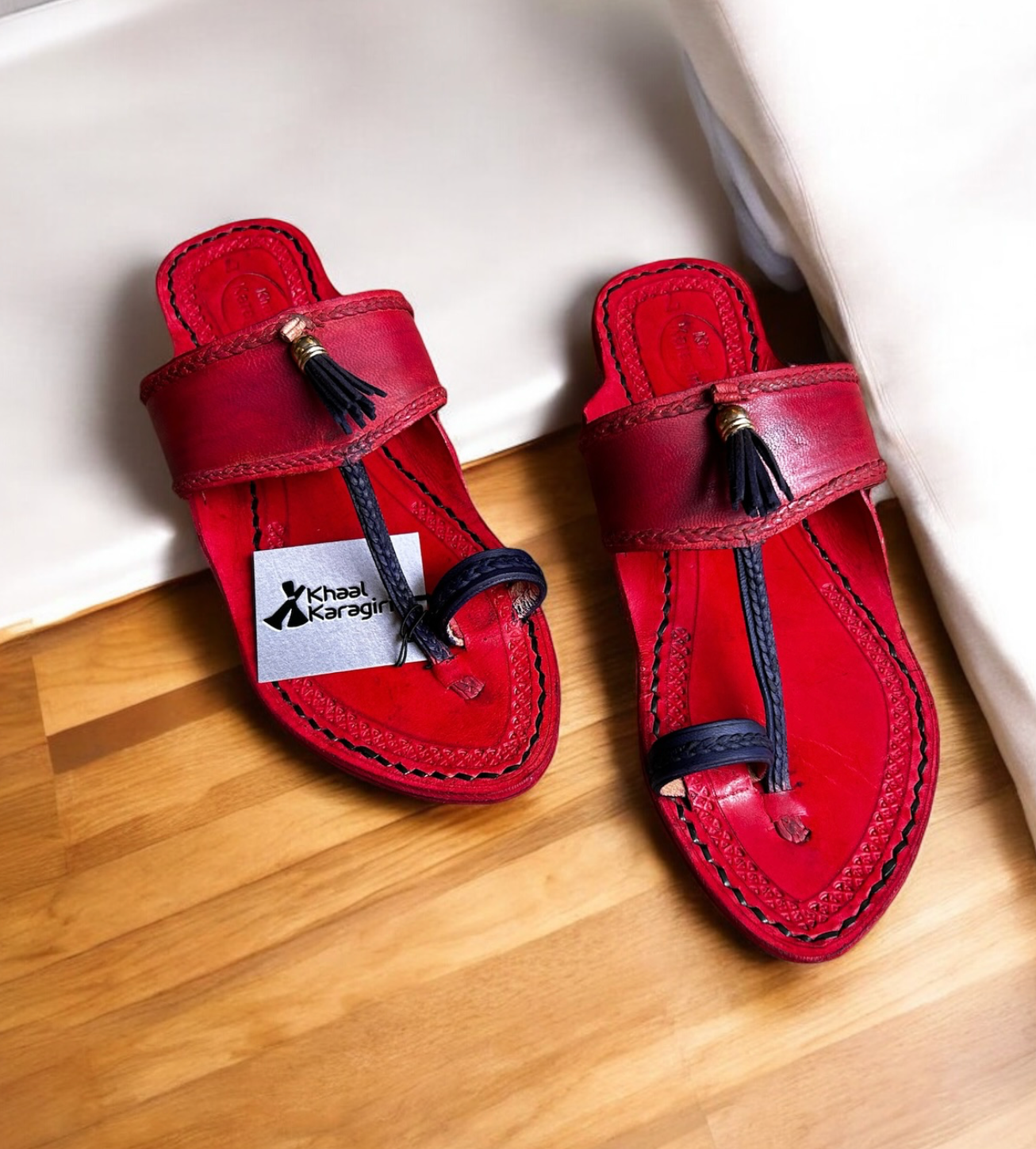 Khaal Kolhapuri Chappal for Men - Red And Blue