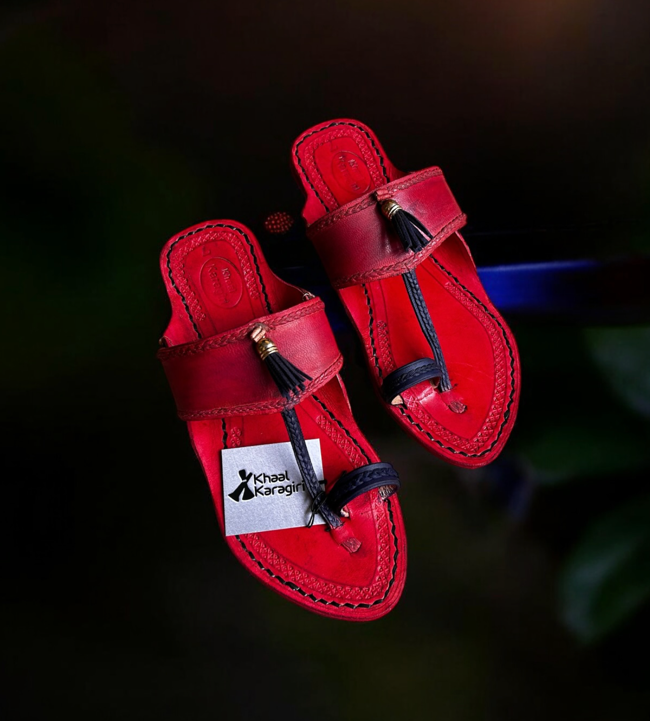 Khaal Kolhapuri Chappal for Men - Red And Blue